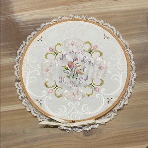 Floral Needlepoint Wall Decor, vintage pink and white